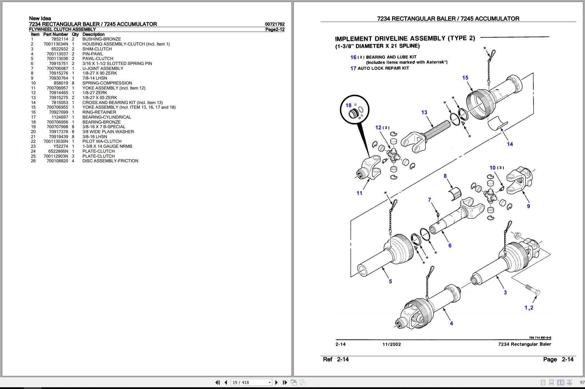 New Idea Rectangular Baler 7234 Accumulator 7245 Parts Catalog 700721762B 2003 (2)