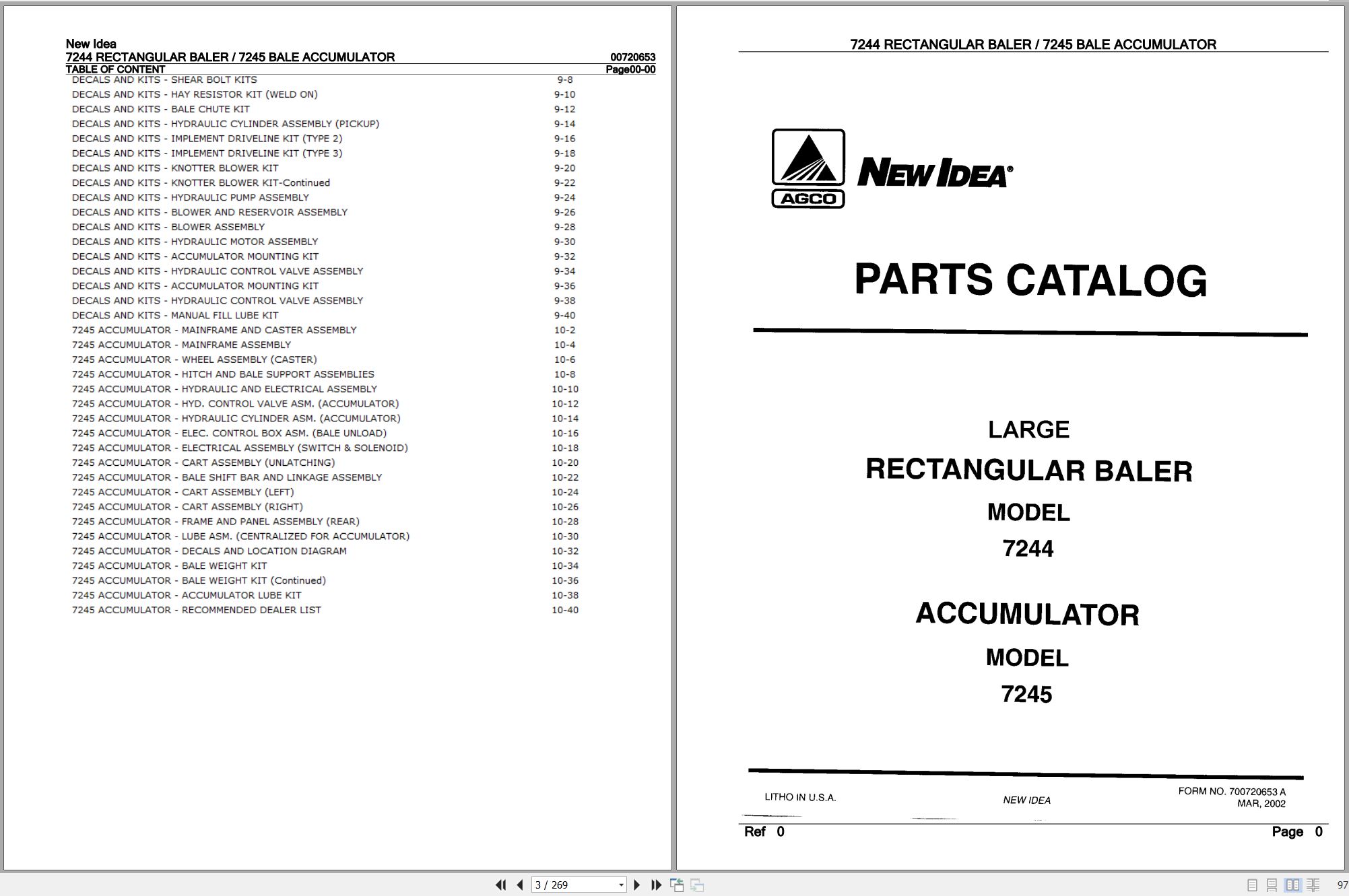 New Idea Rectangular Baler 7244 Bale Accumulator 7245 Parts Catalog 700720653A 2002 (1)