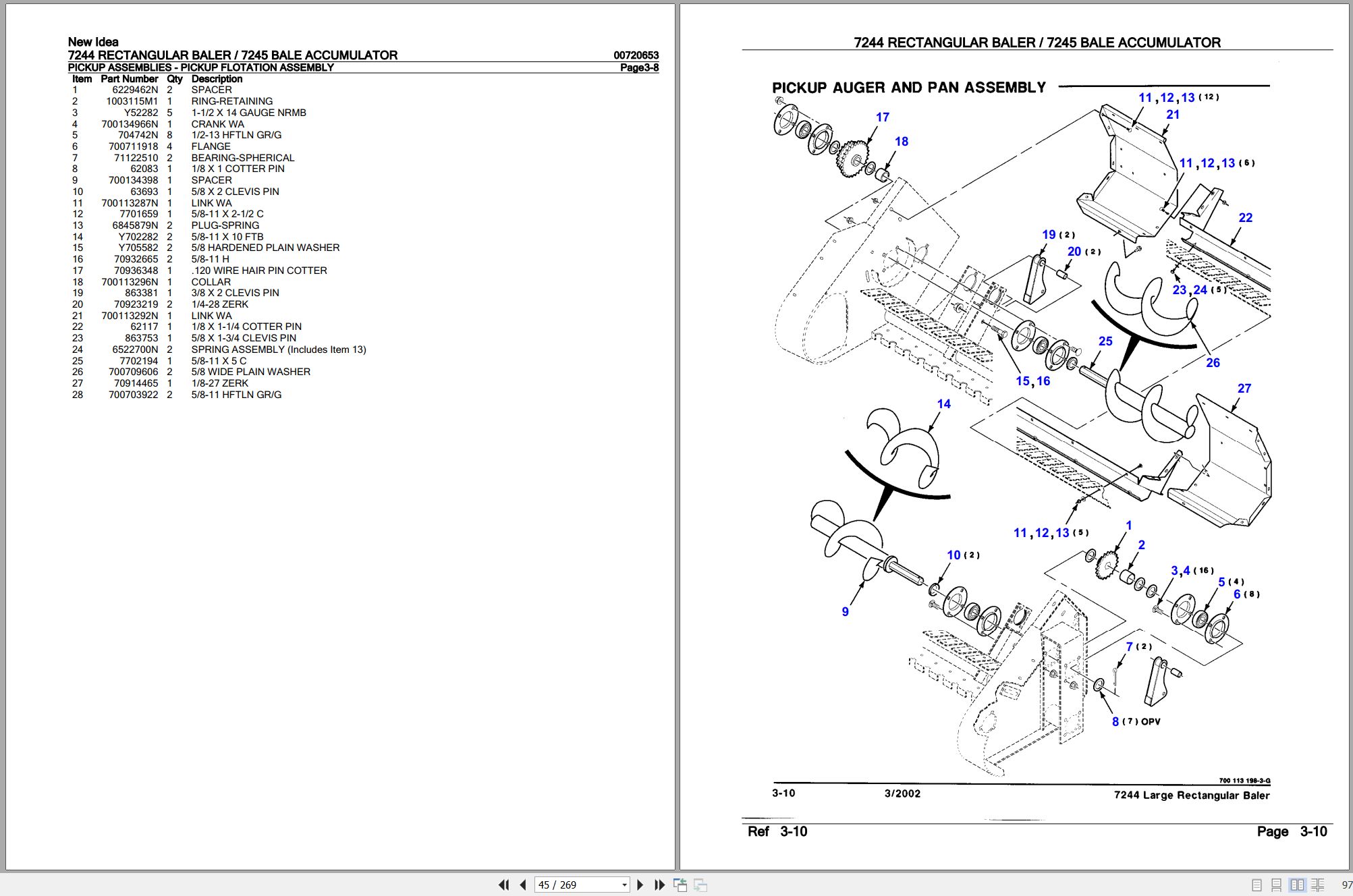 New Idea Rectangular Baler 7244 Bale Accumulator 7245 Parts Catalog 700720653A 2002 (2)