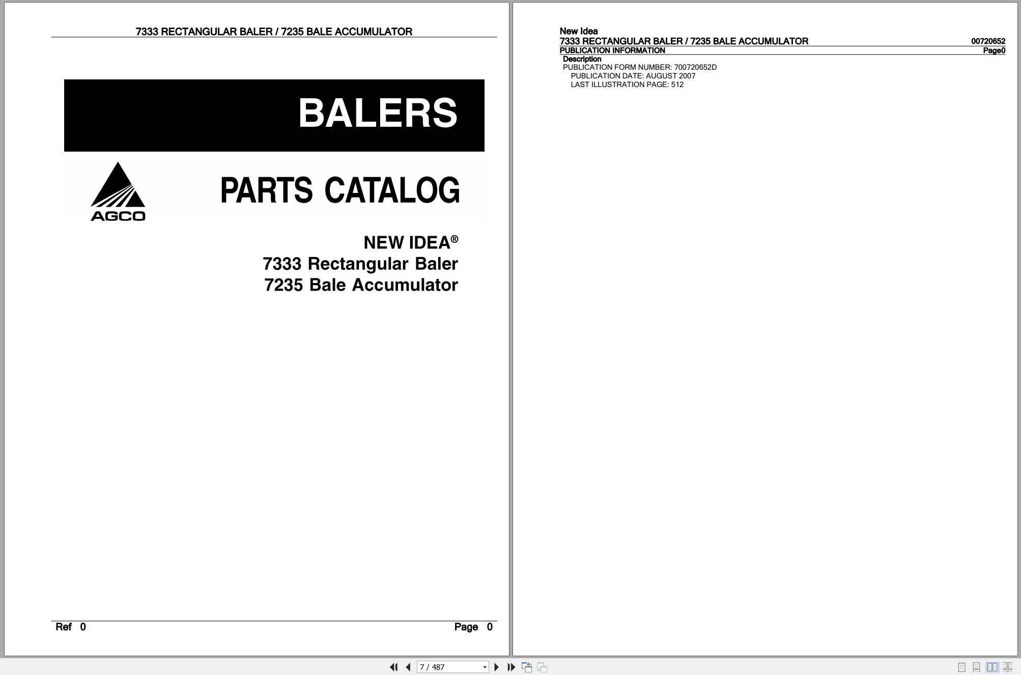 New Idea Rectangular Baler 7333 Bale Accumulator 7235 Parts Catalog (1)