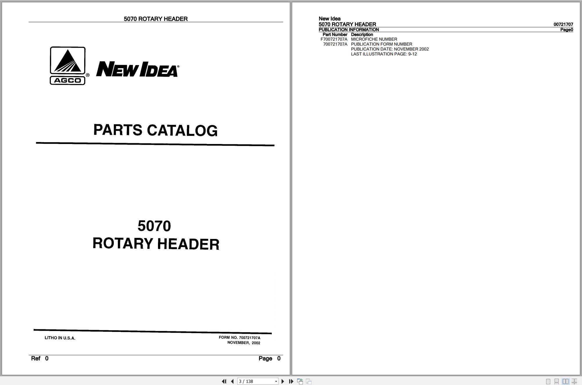 New Idea Rotary Header 5070 Parts Catalog 700721707A 2002 (1)