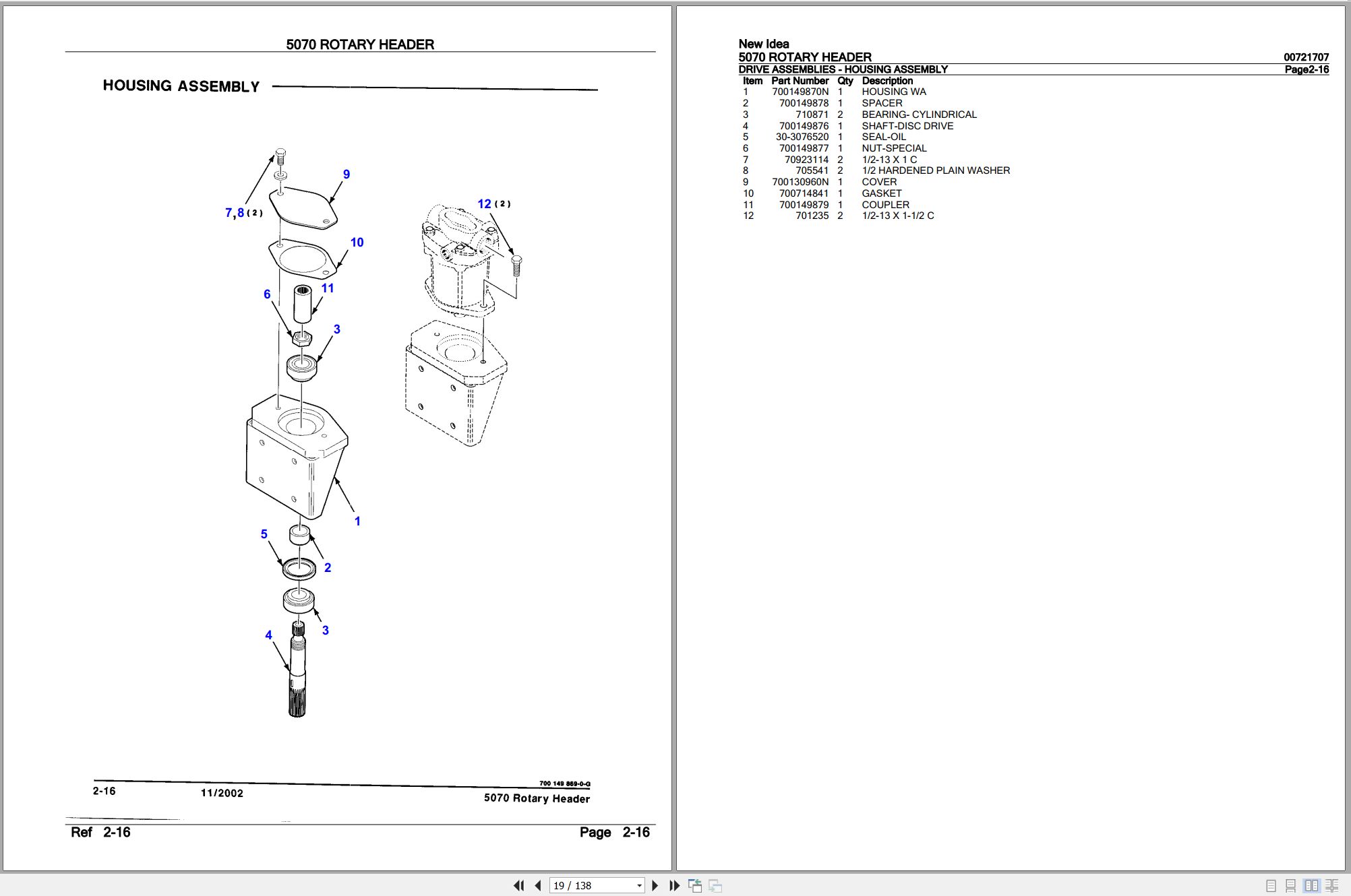 New Idea Rotary Header 5070 Parts Catalog 700721707A 2002 (2)