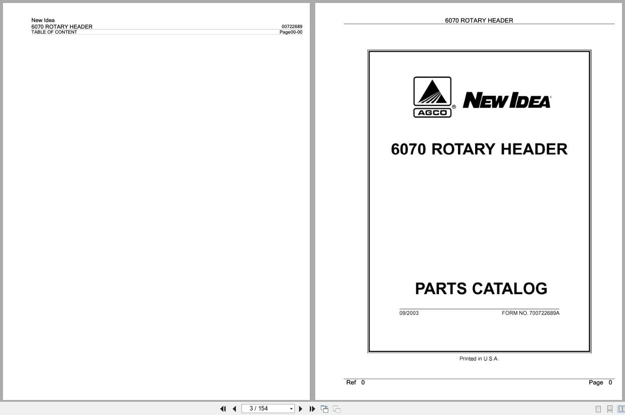 New Idea Rotary Header 6070 Parts Catalog 700722689A 2003 (1)