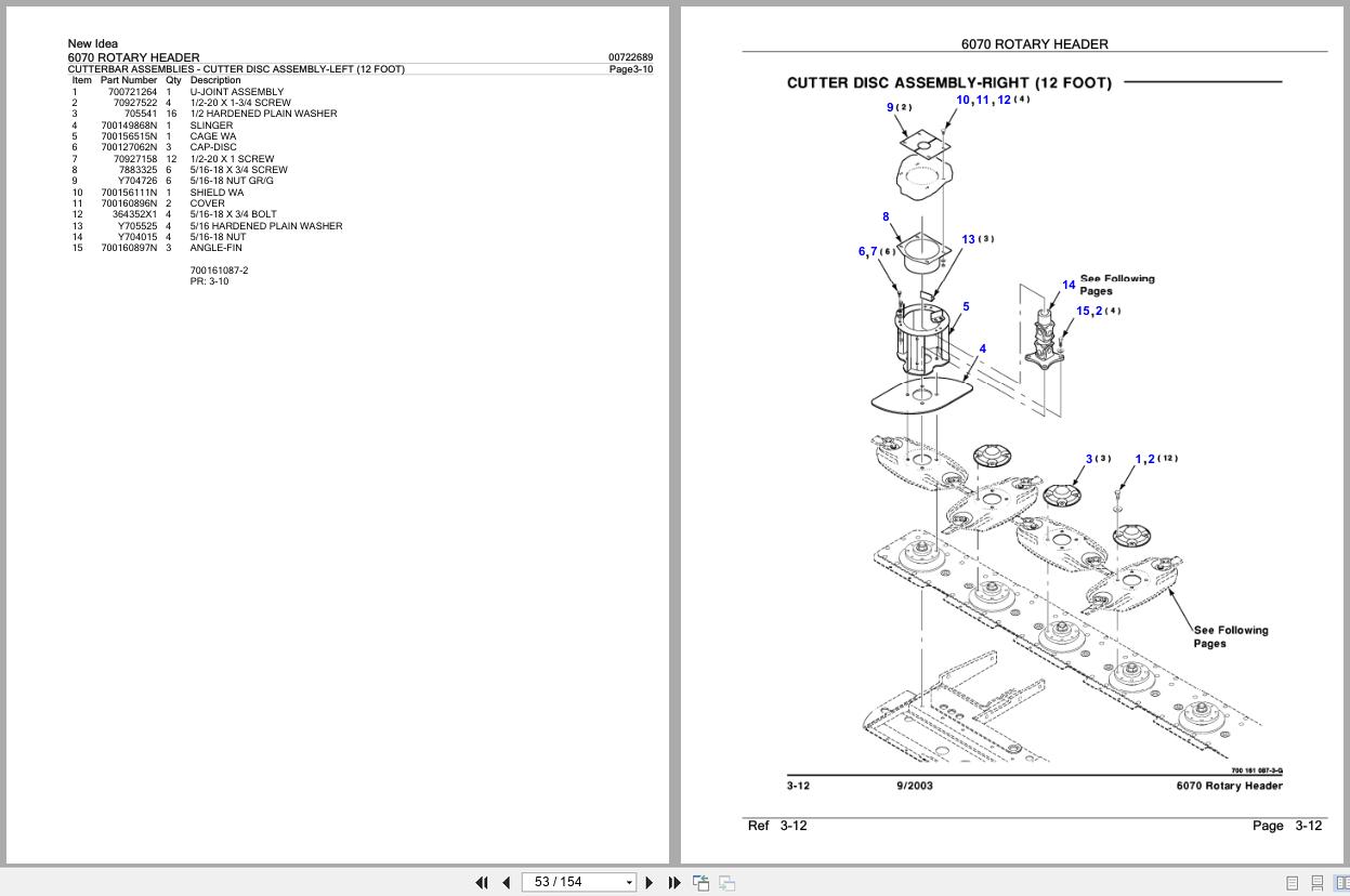 New Idea Rotary Header 6070 Parts Catalog 700722689A 2003 (2)