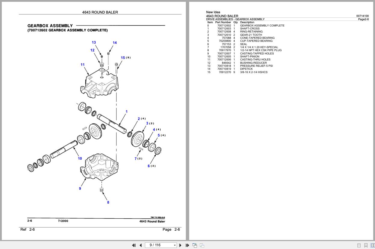New Idea Round Baler 4643 Parts Catalog 700714100B 2000 (2)