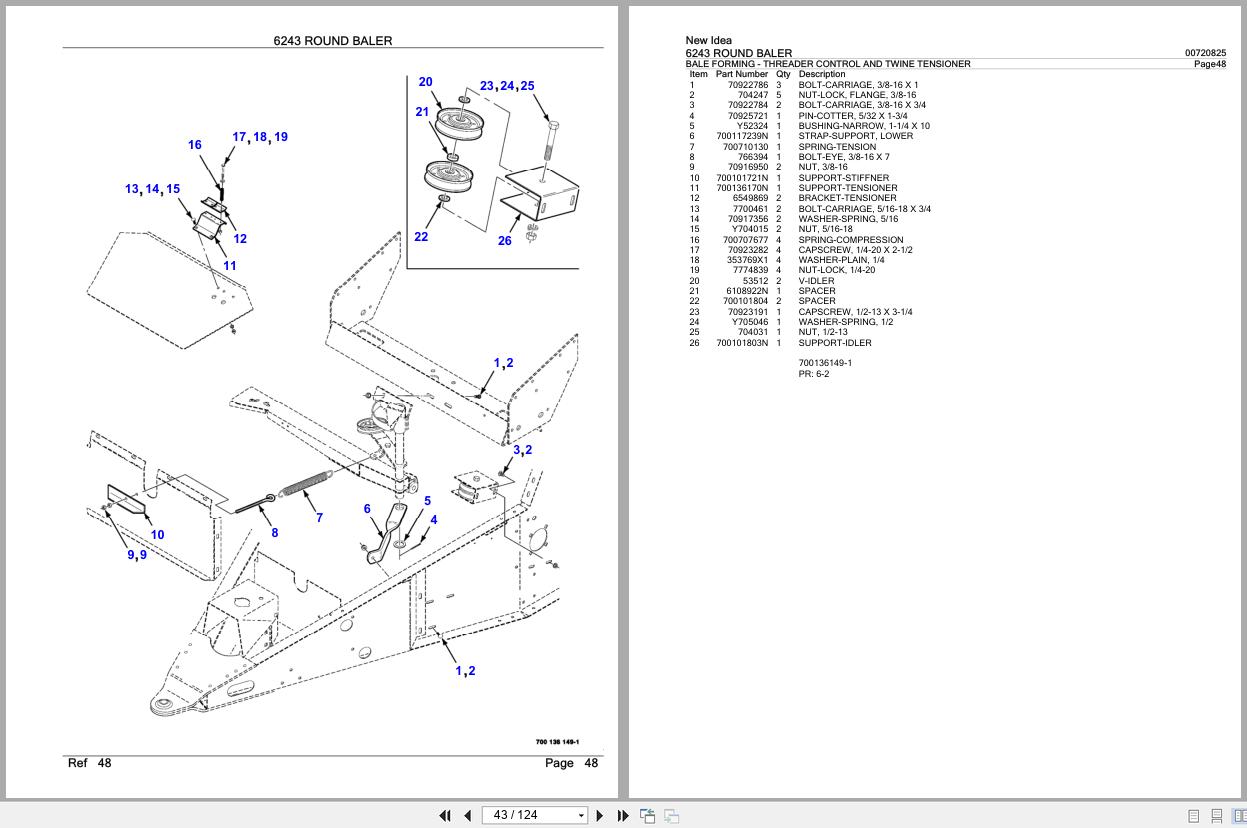 New Idea Round Baler 6243 Parts Catalog 700720825C 2006 (2)