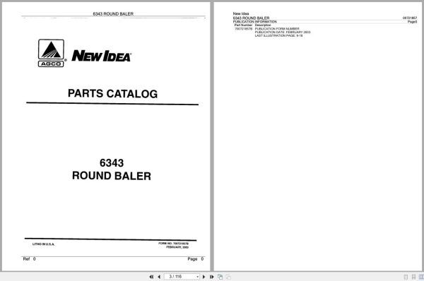 New Idea Round Baler 6343 Parts Catalog 700721857B 2003 (1)