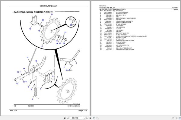 New Idea Round Baler 6343 Parts Catalog 700721857B 2003 (2)