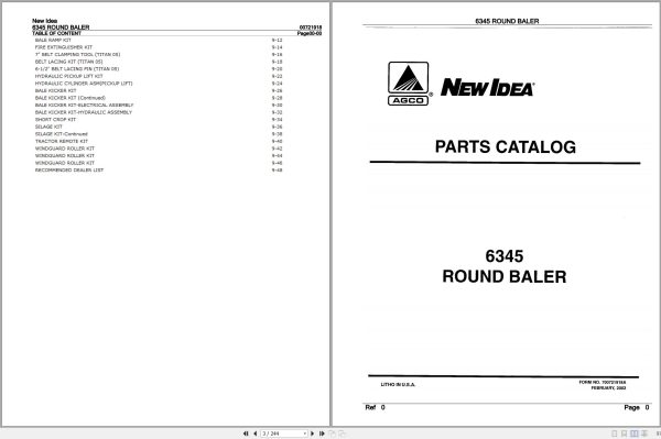 New Idea Round Baler 6345 Parts Catalog 700721918A 2003 (1)