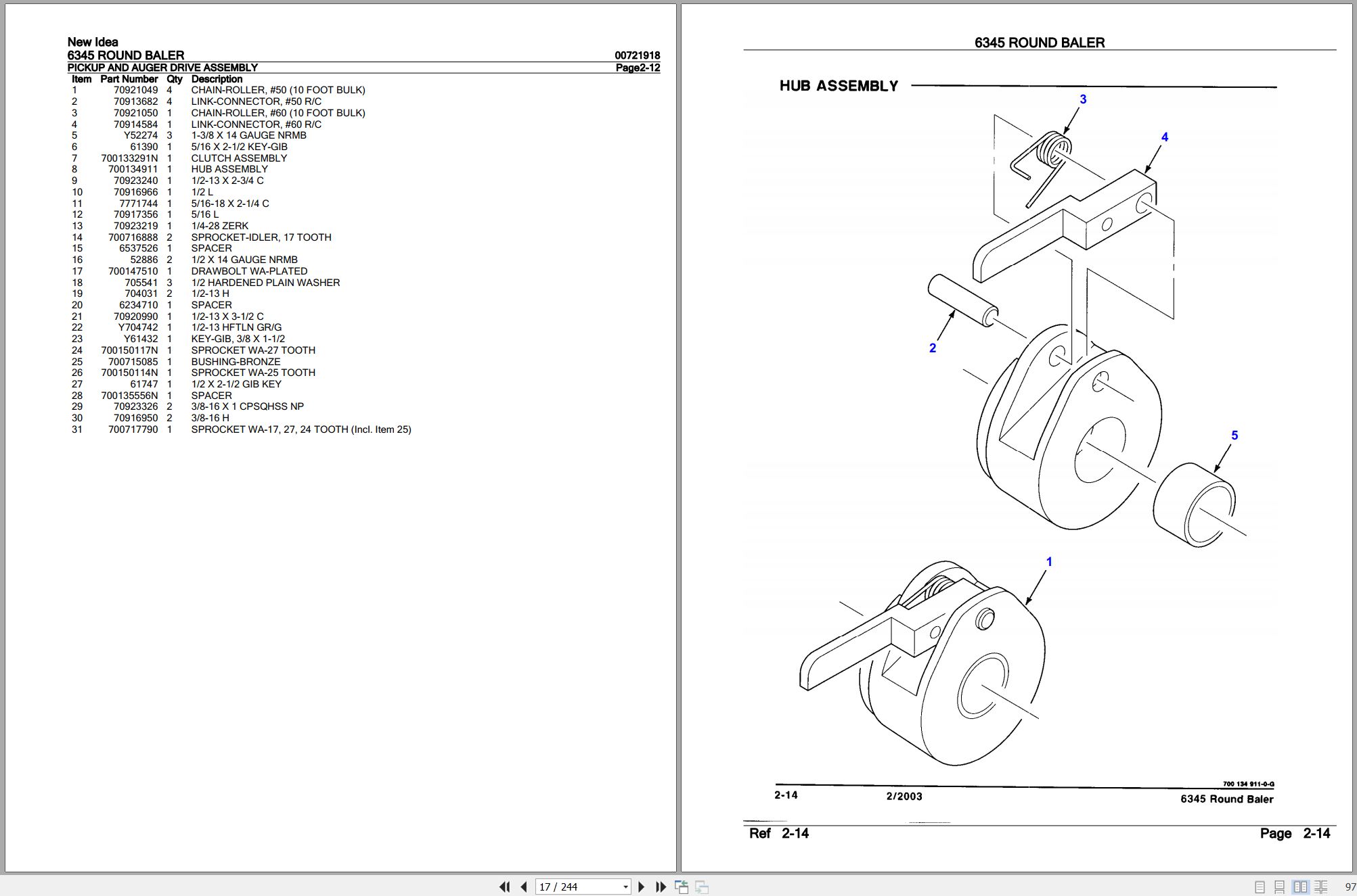New Idea Round Baler 6345 Parts Catalog 700721918A 2003 (2)