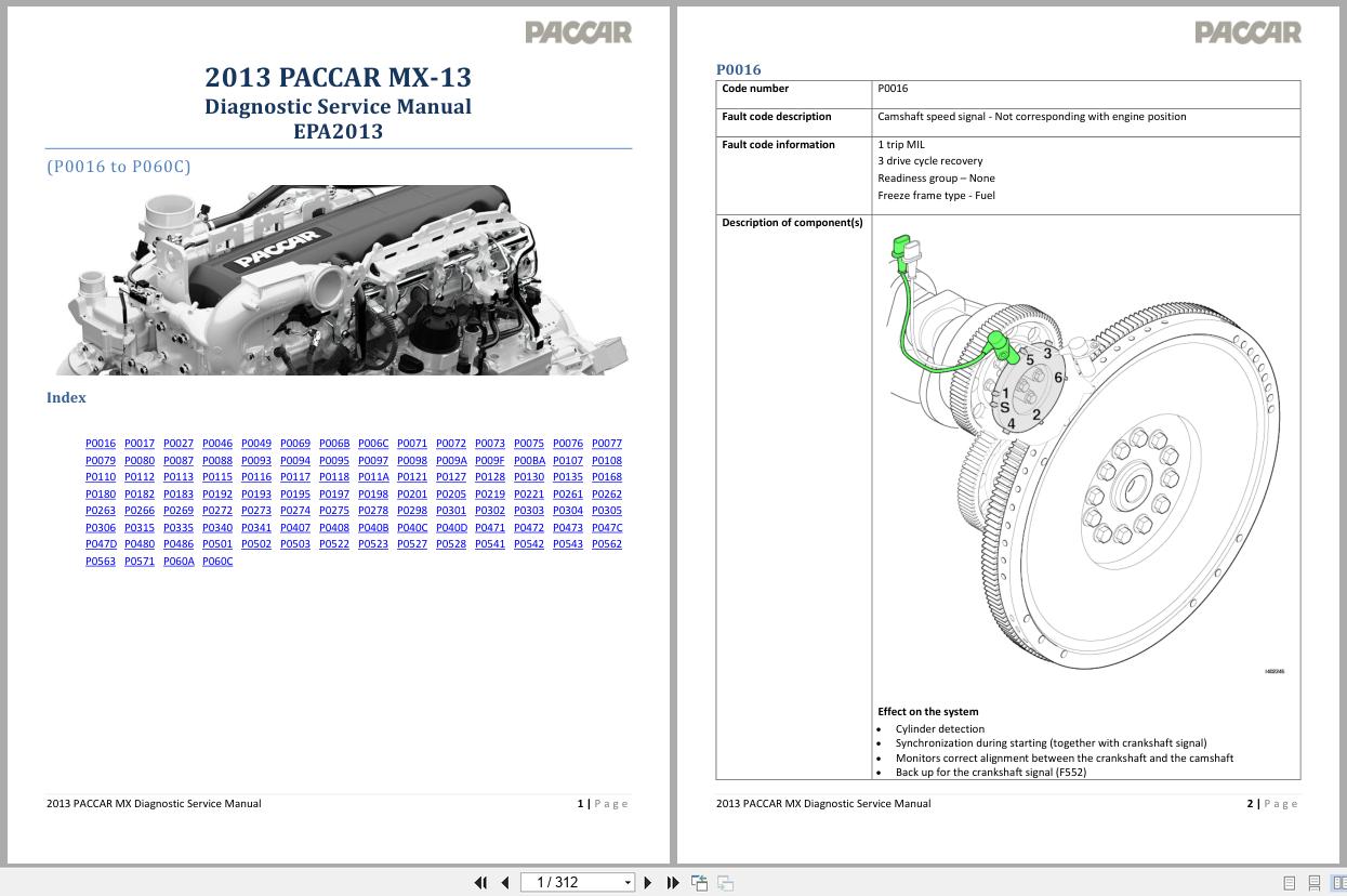 PACCAR Engine MX 13 EPA2013 P0016 to P060C Diagnostic Service Manual 2013 1