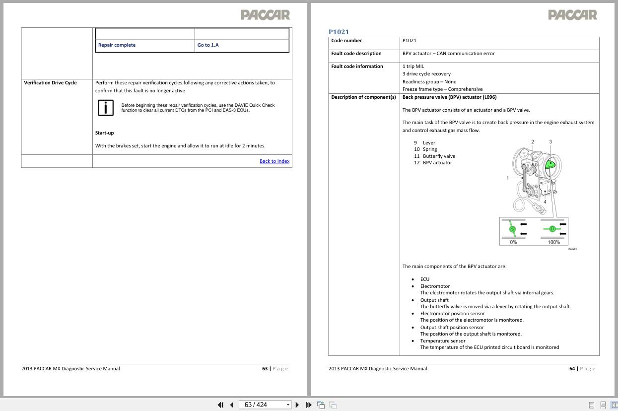 PACCAR Engine MX 13 EPA2013 P062A to P1223 Diagnostic Service Manual 2013 2
