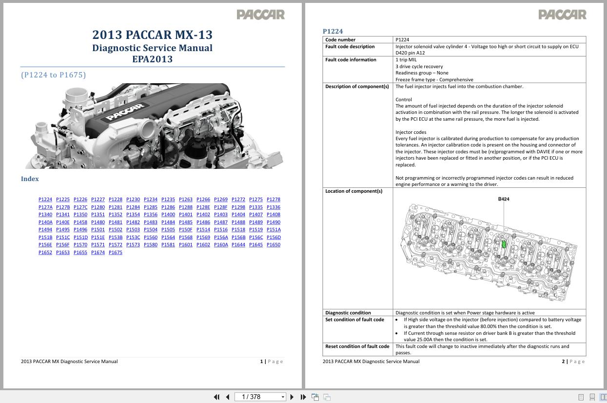 PACCAR Engine MX 13 EPA2013 P1224 to P1675 Diagnostic Service Manual 2013 1
