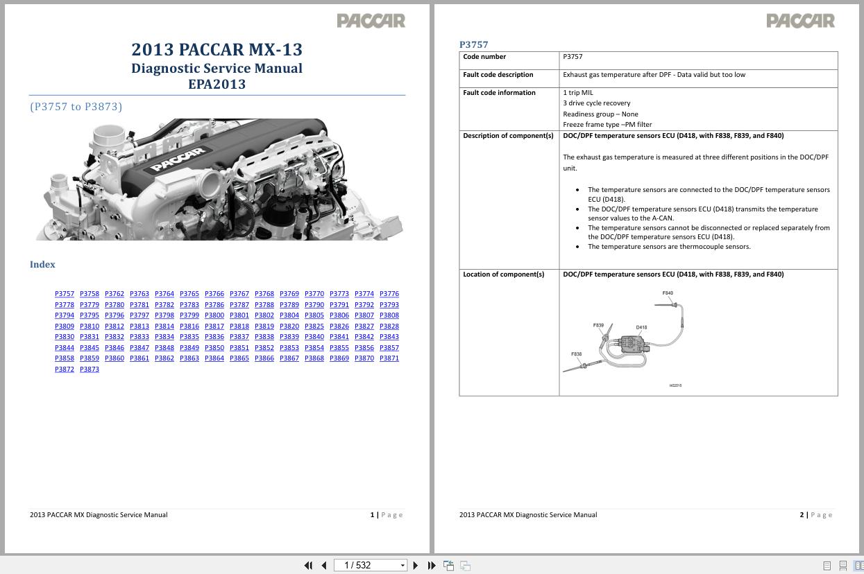 PACCAR Engine MX 13 EPA2013 P3757 to P3873 Diagnostic Service Manual 2013 1