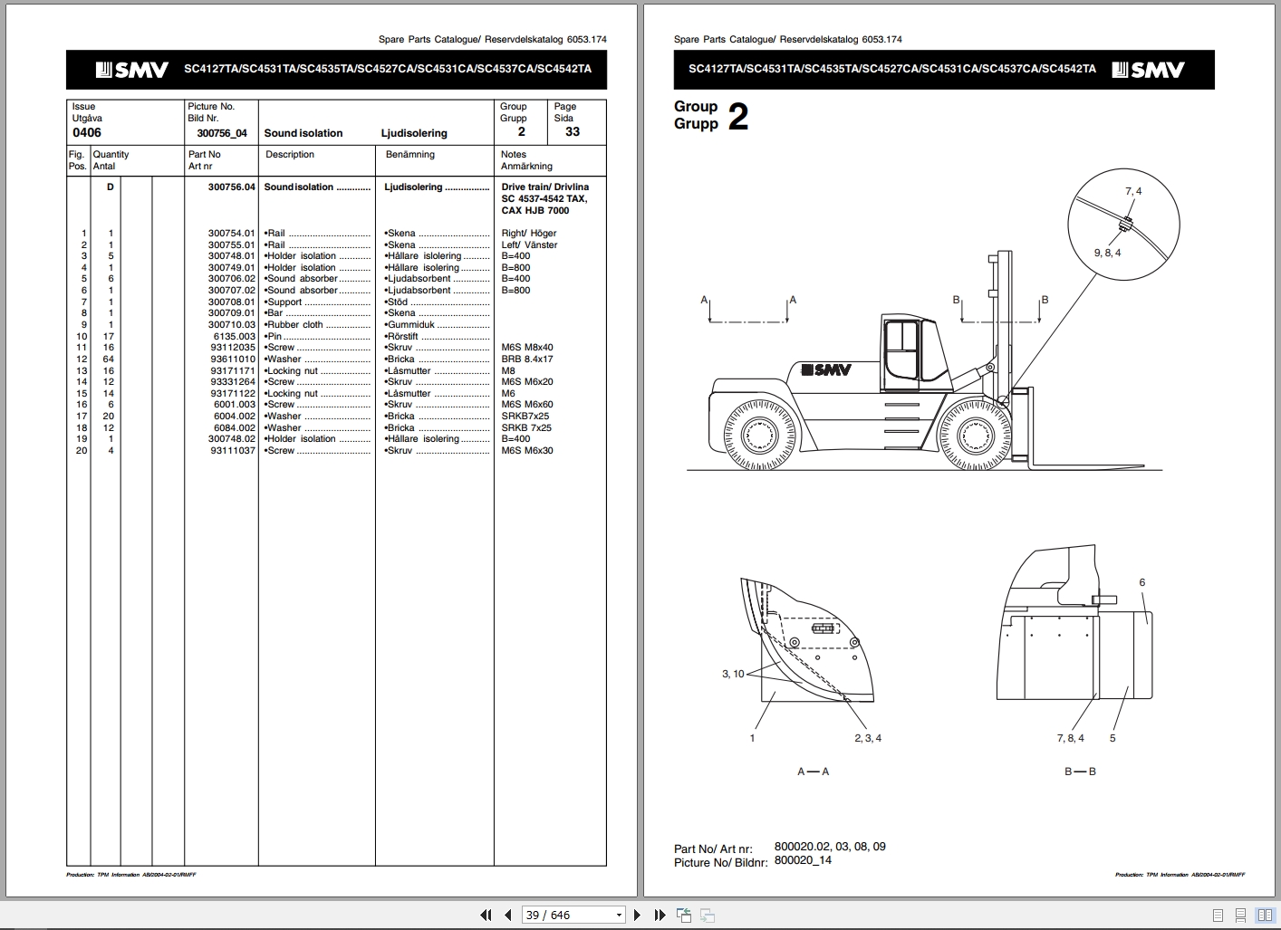 SMV Reach Stacker SC4127TA To SC4542TA Spare Parts Catalog 6053 3