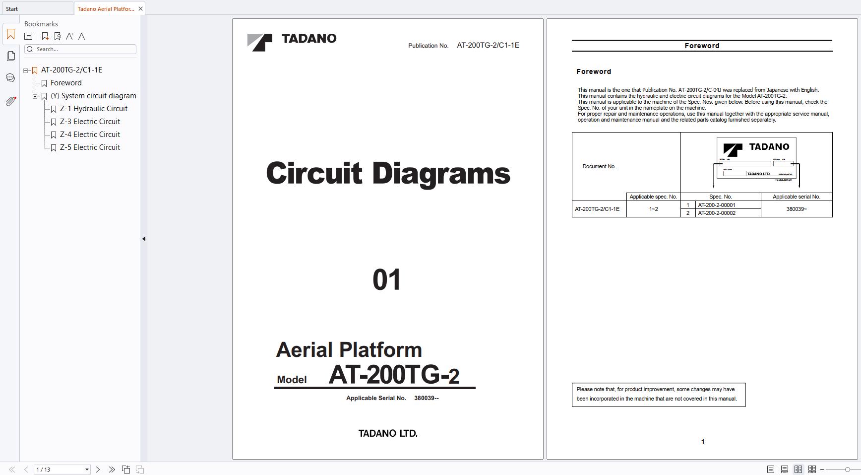 Tadano Aerial Platform AT 200TG 2 Circuit Diagrams AT 200TG 2 C1 1E (1)