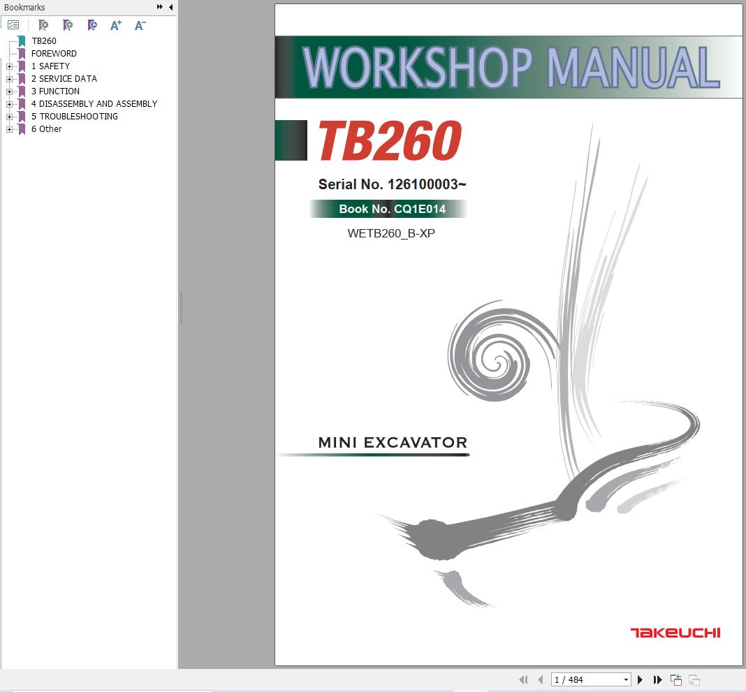 Takeuchi Excavator TB260 Service Manual WETB260 B XP 1