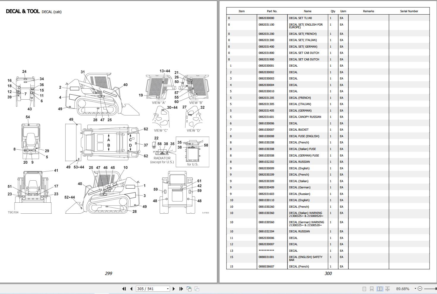 Takeuchi Loader TL140 Parts Manual BT9Z009 3 0 2