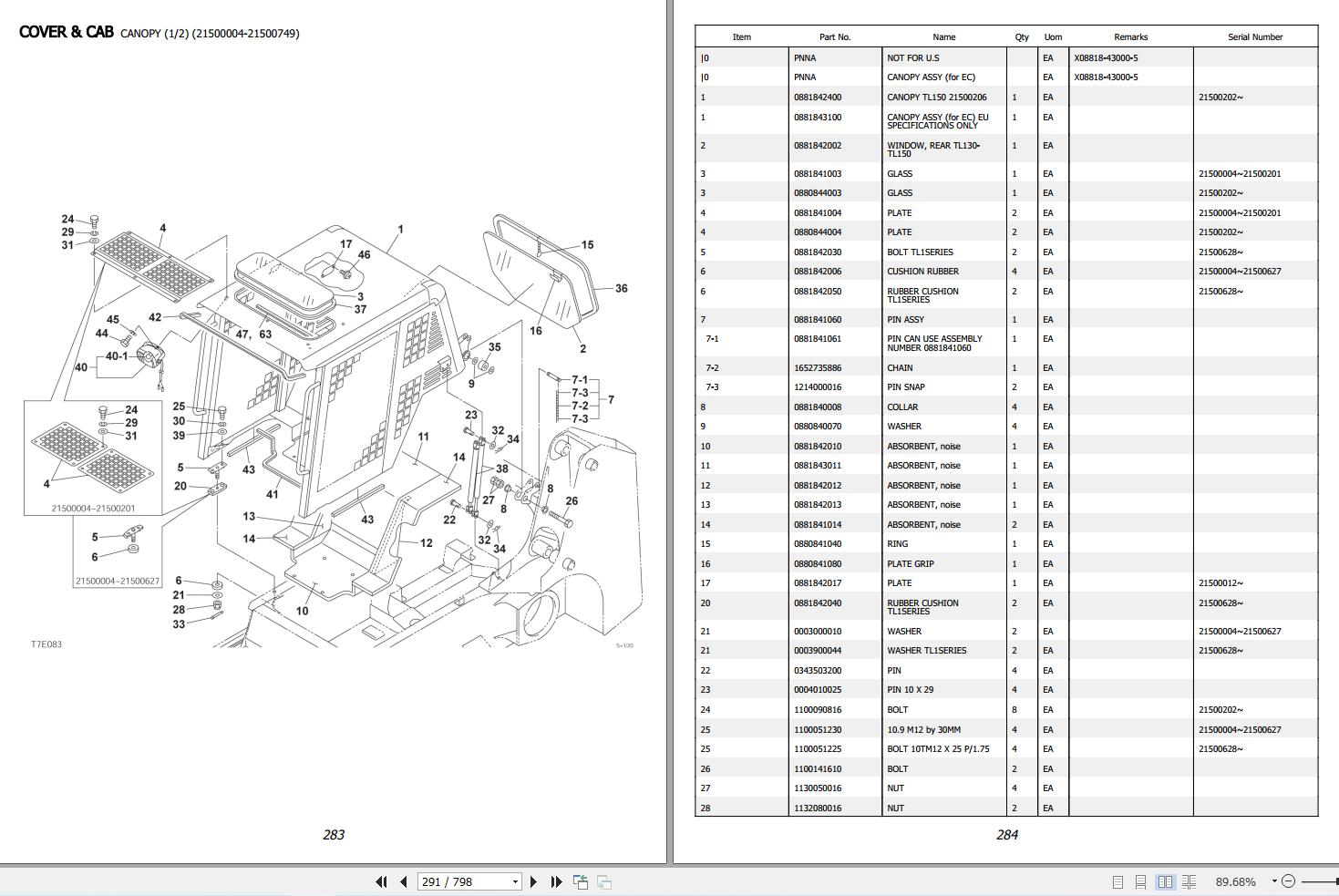 Takeuchi Loader TL150 Parts Manual BT7Z012 2