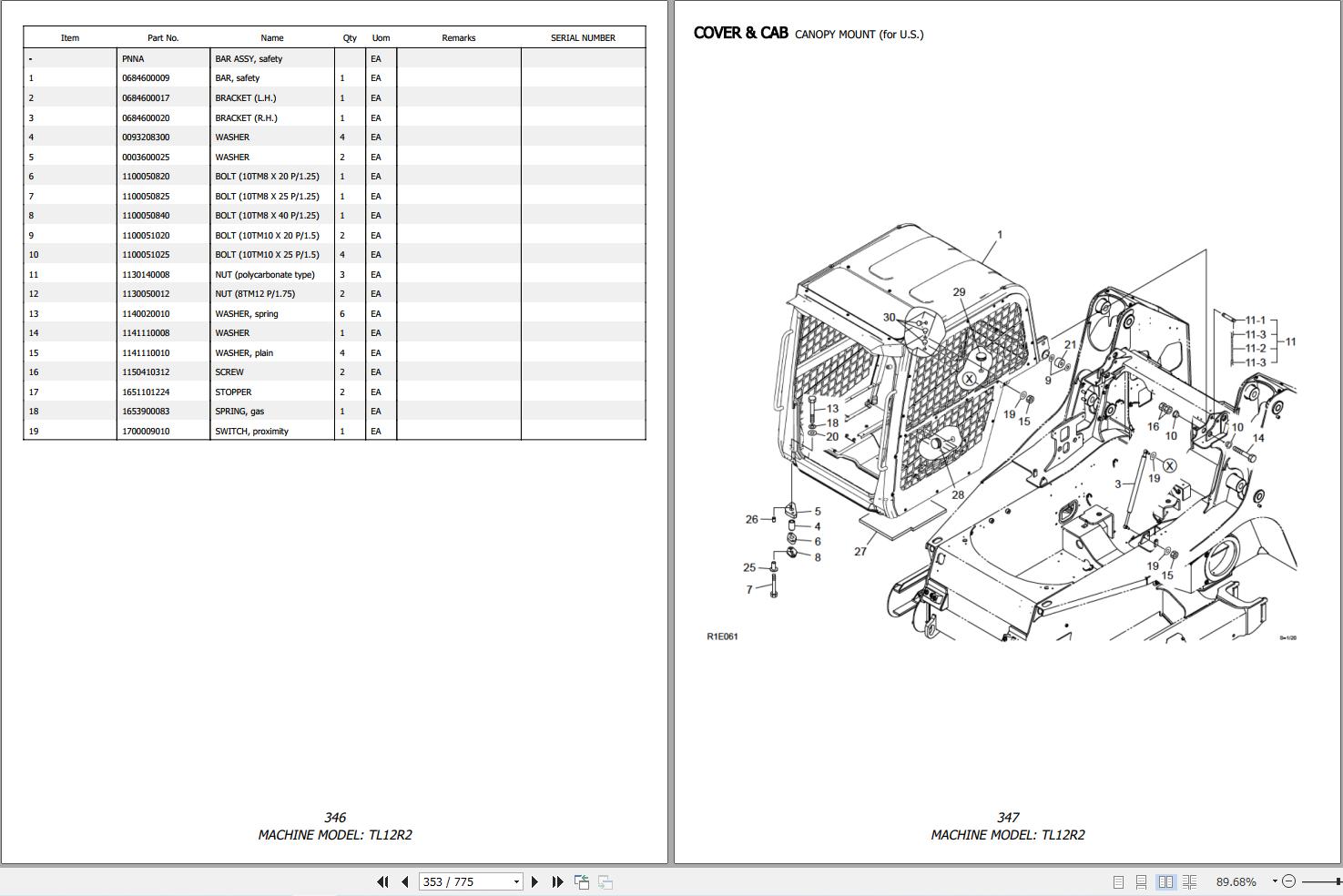 Takeuchi Track Loader TL12R2 Parts Manual P TL12R ER XJ 2