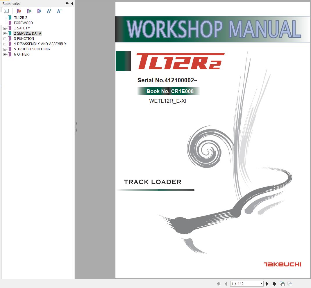 Takeuchi Track Loader TL12R2 Workshop Manual WETL12R E XI 1