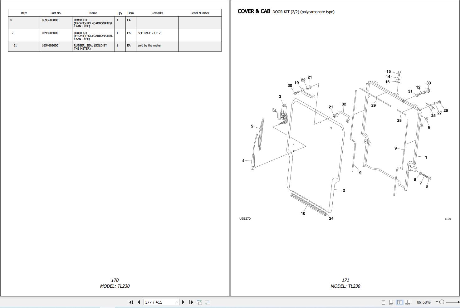 Takeuchi Track Loader TL230 Parts Manual P TL230BBG 2