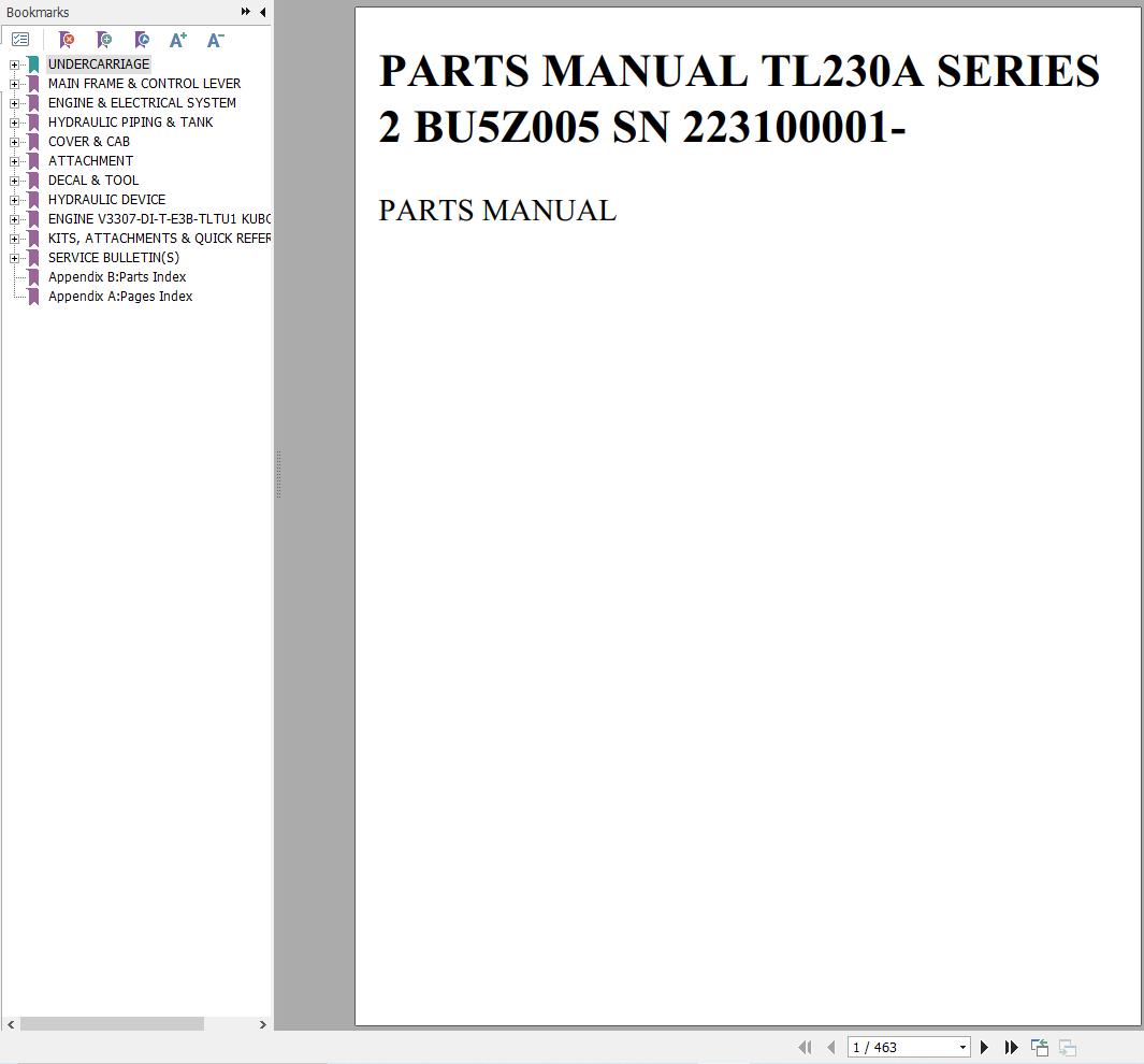 Takeuchi Track Loader TL230A Series 2 Parts Manual BU5Z005 1