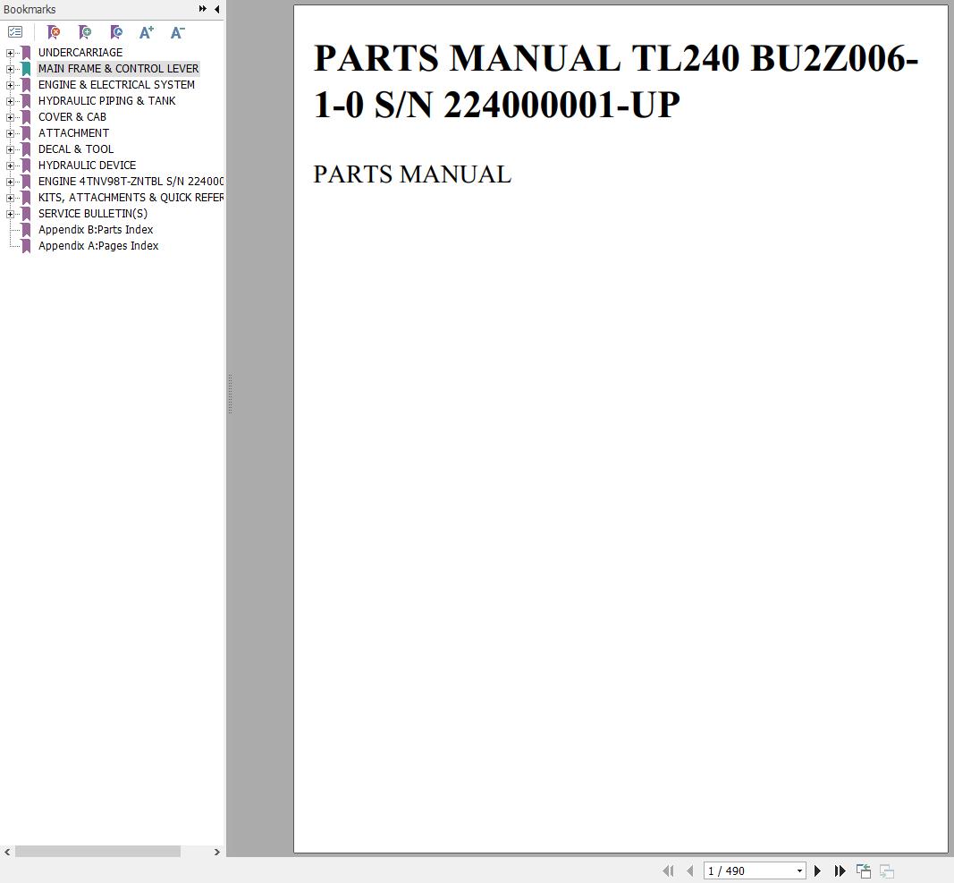 Takeuchi Track Loader TL240 Parts Manual BU2Z006 1 0 1