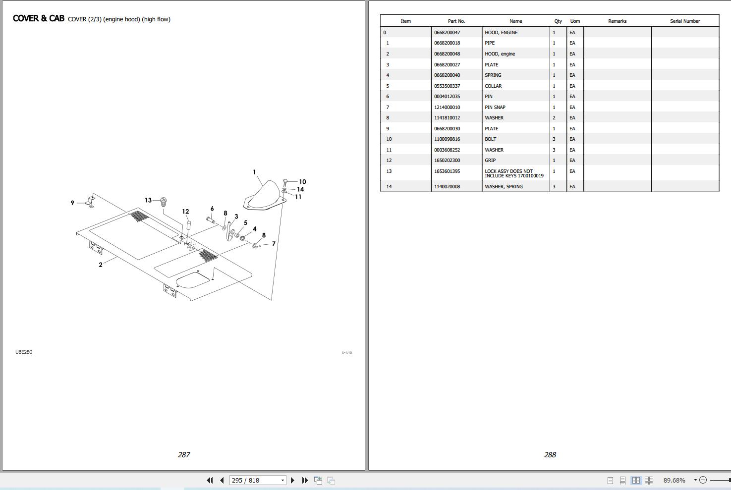 Takeuchi Track Loader TL8 Parts Manual BU8Z001 0 0 2