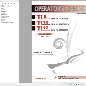 Takeuchi Track Loader TL8 TL10 TL12 Operators Manual AU8E003 1
