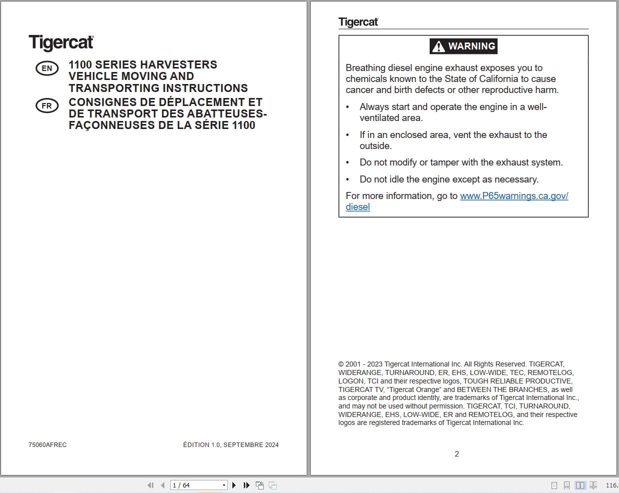 Tigercat 1100 SERIES Vehicle Moving And Transporting Instructions 75060AFREC EN FR (1)