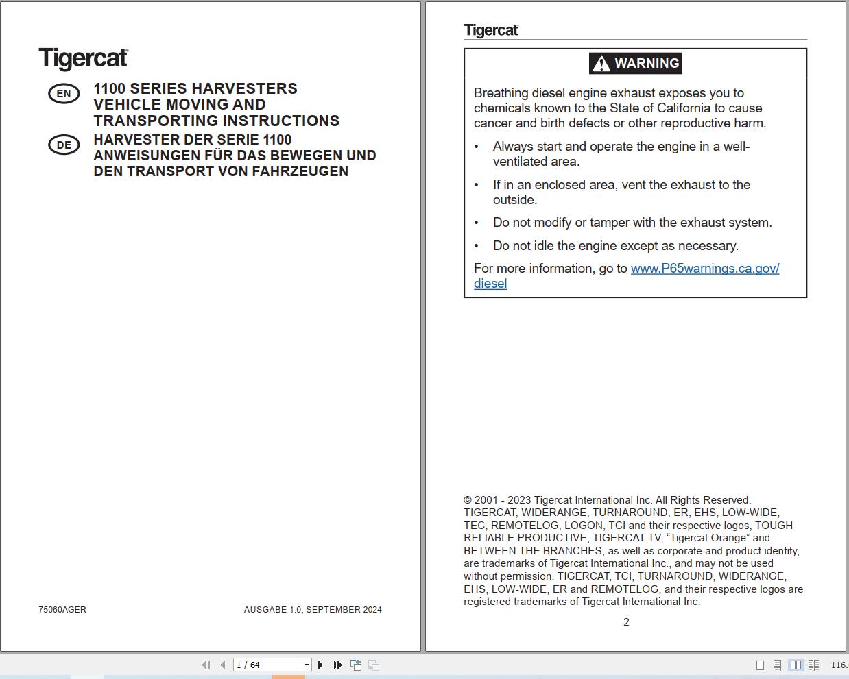 Tigercat 1100 SERIES Vehicle Moving And Transporting Instructions 75060AGER EN DE (1)