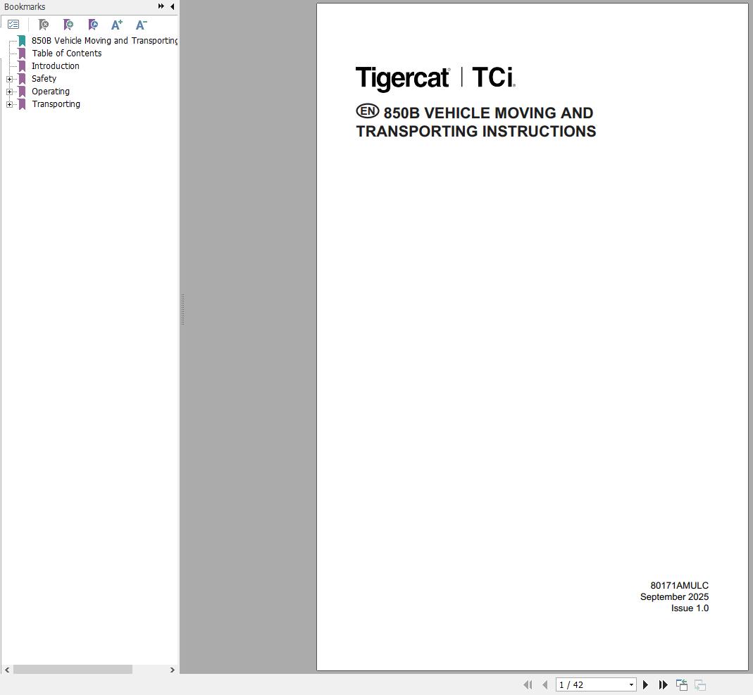 Tigercat 850B Vehicle Moving And Transporting Instructions 80171AMULC (1)