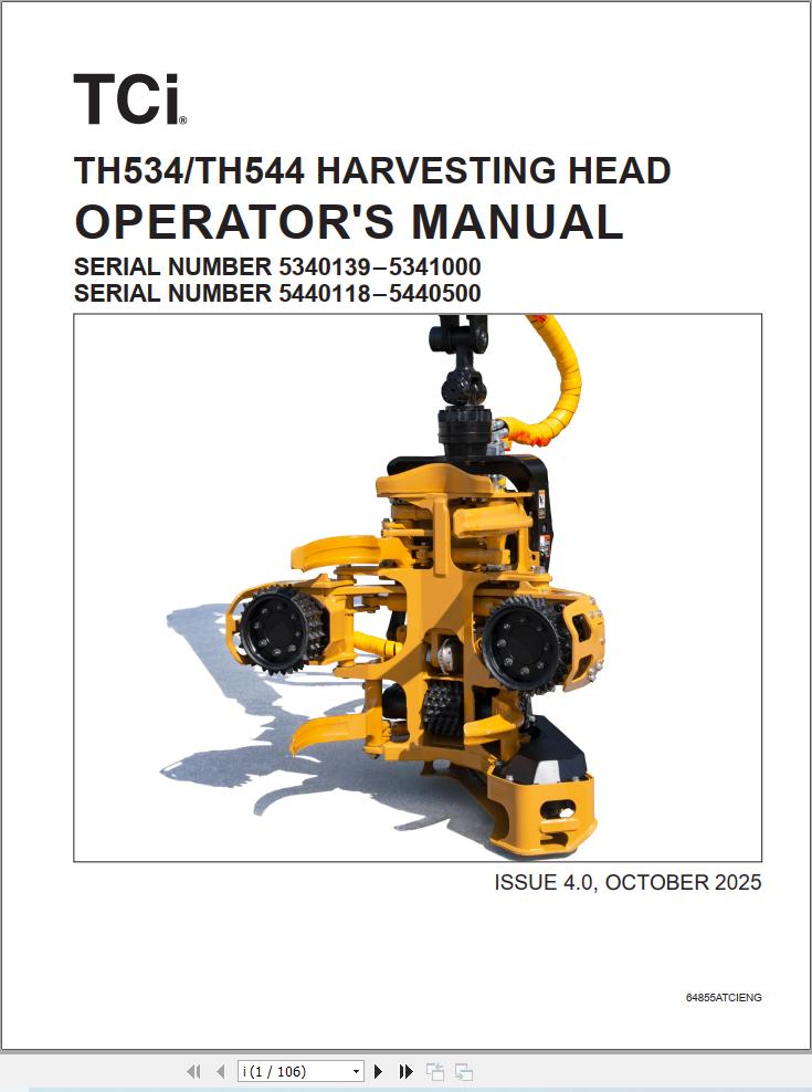 Tigercat Harvesting Head TH534 TH544 Operator Manual 64855ATCIENG (1)
