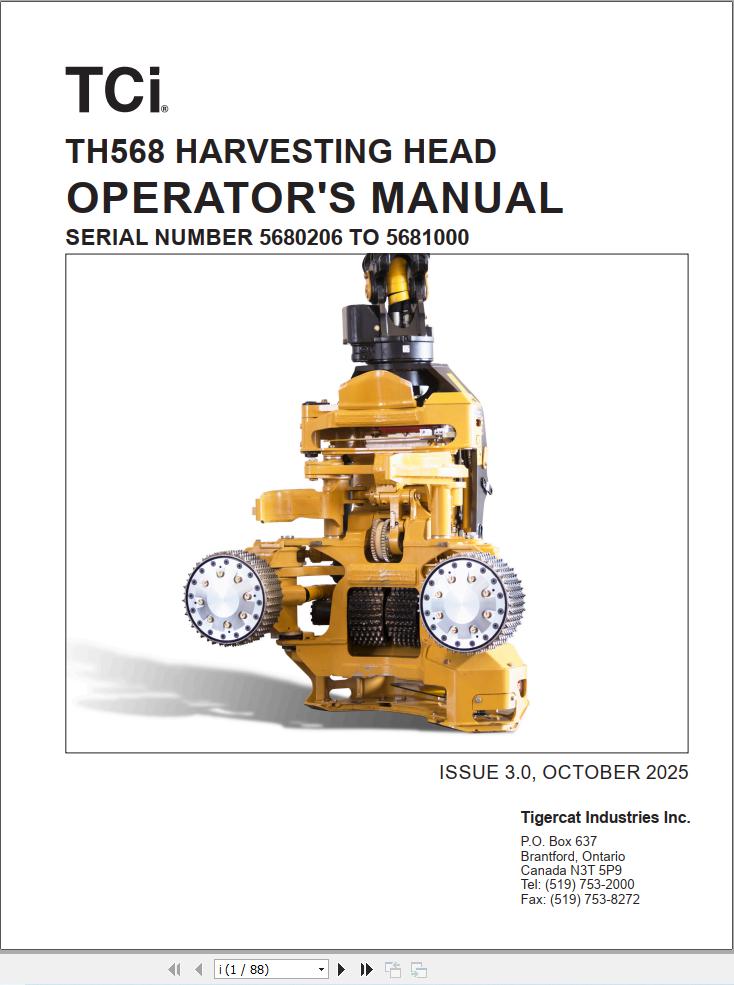 Tigercat Harvesting Head TH568 Operator Manual 56525ATCIENG (1)