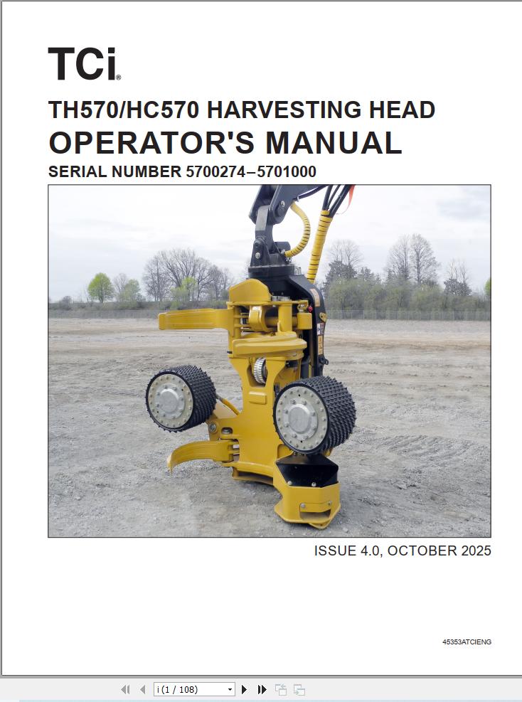 Tigercat Harvesting Head TH570 HC570 Operator Manual 45353ATCIENG (1)