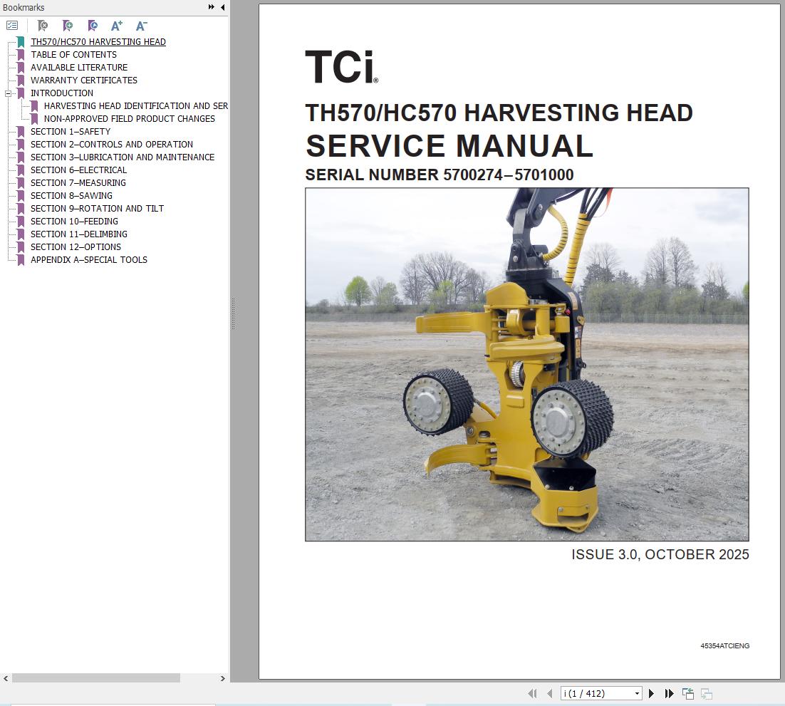 Tigercat Harvesting Head TH570 HC570 Service Manual 45354ATCIENG (1)