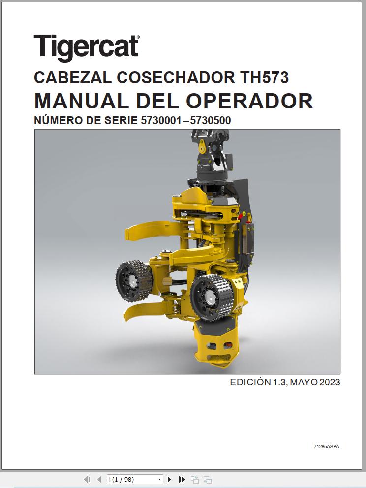 Tigercat Harvesting Head TH573 Operator Manual 71285ASPA ES (1)
