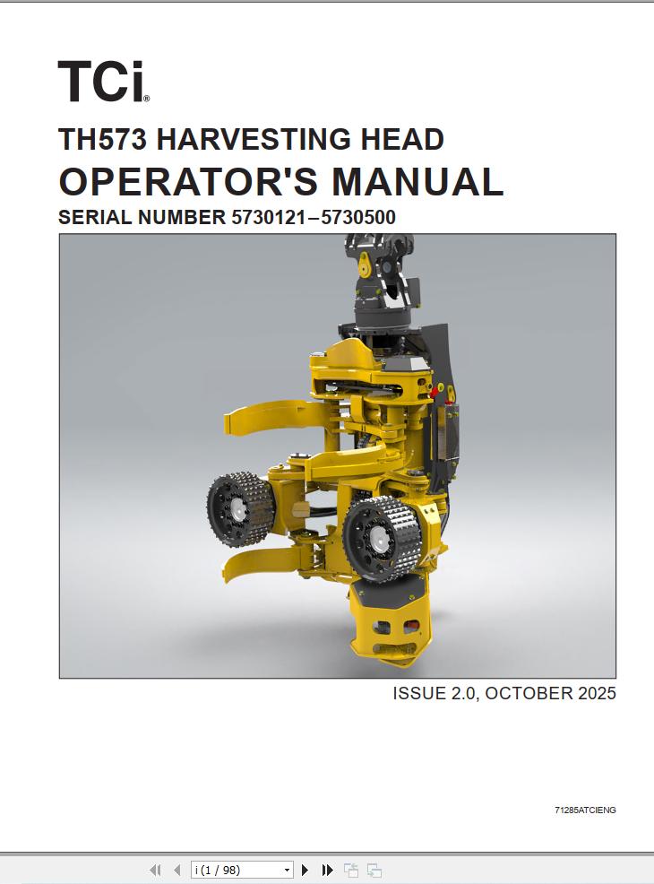 Tigercat Harvesting Head TH573 Operator Manual 71285ATCIENG (1)