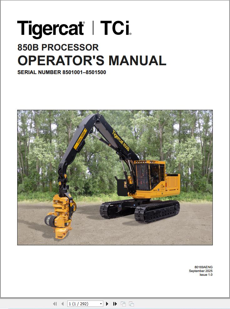 Tigercat Processor 850B Operator Manual 80169AENG (1)