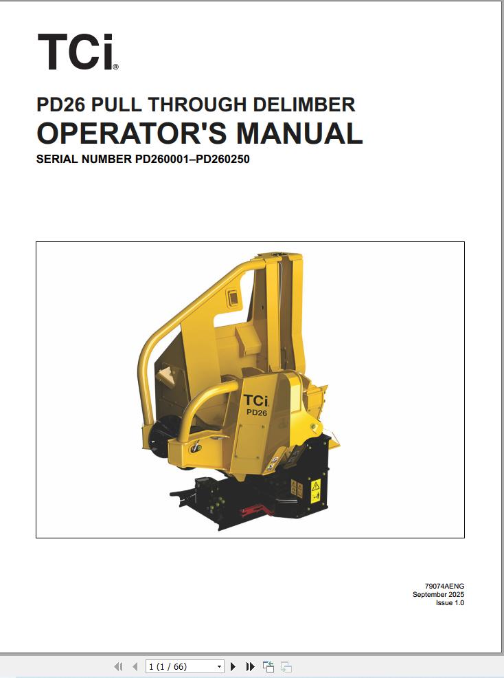 Tigercat Pull Through Delimber PD26 Operator Manual 79074AENG (1)