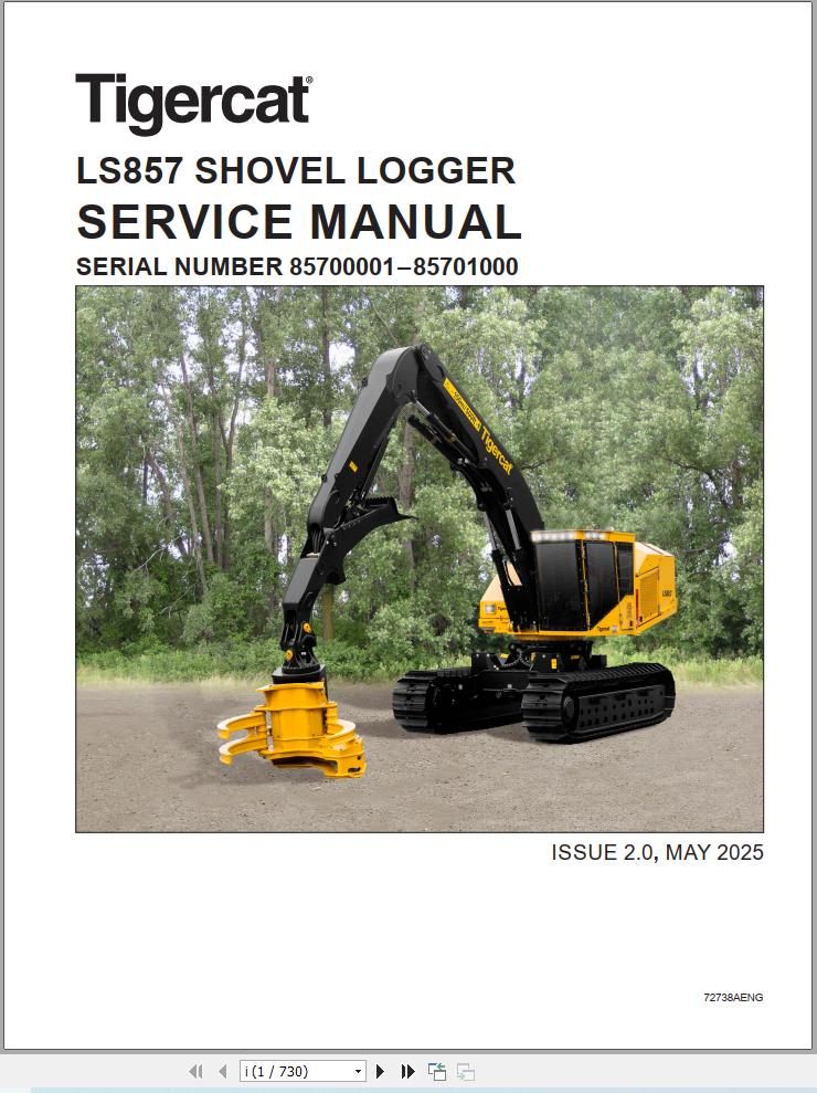 Tigercat Shovel Logger LS857 Service Manual 72738AENG (1)