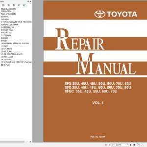 Toyota Forklift 8FG35U to 8FGC70U Repair Manual CE104 1