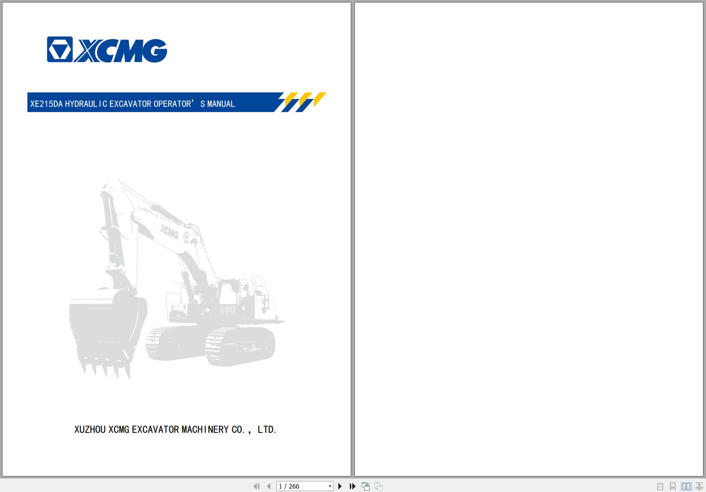 XCMG Hydraulic Excavator XE215DA Operators Manual 1