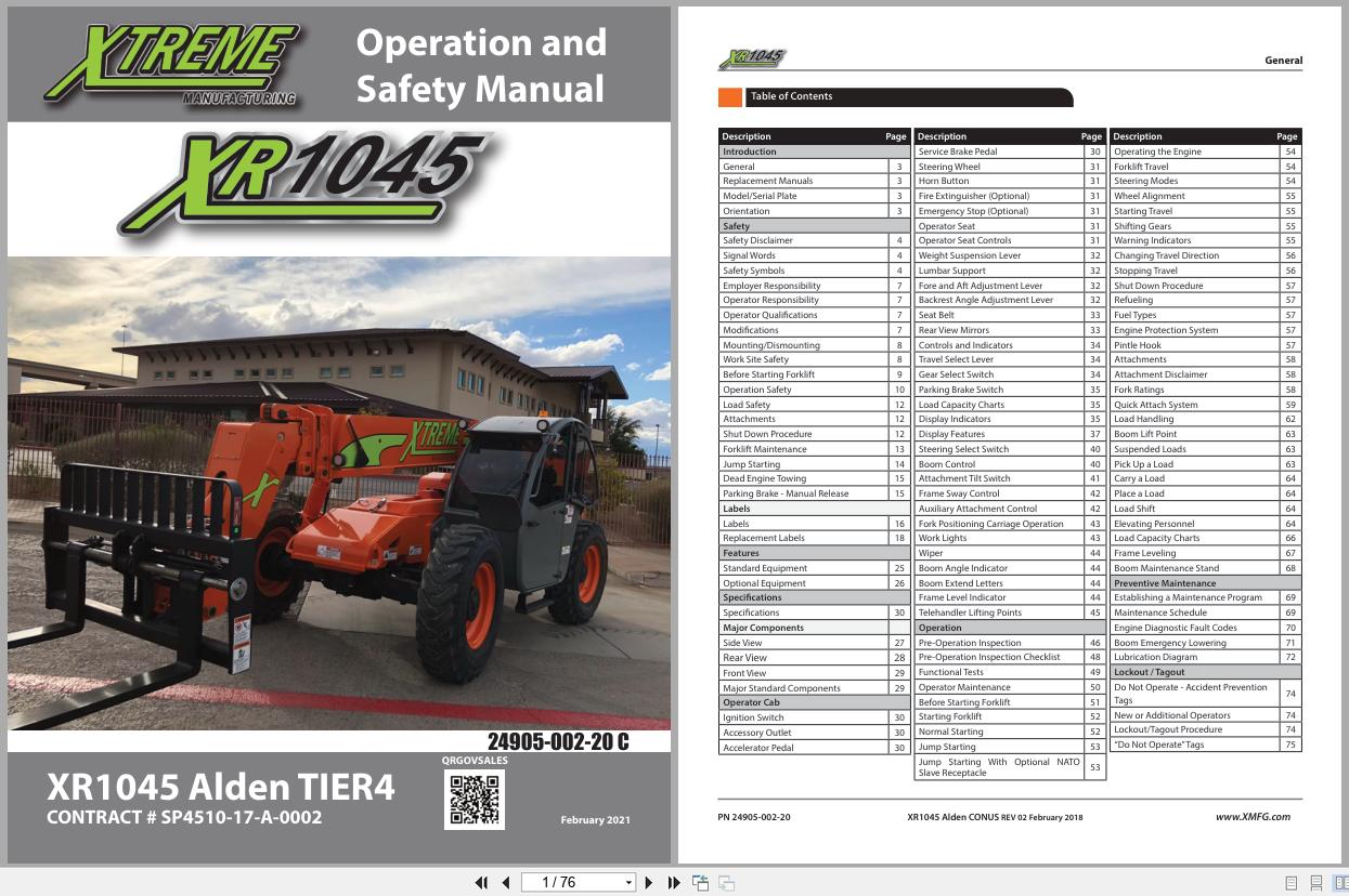 Xtreme Telehandler XR1045 Alden T4 Operation Safety Manual 24905 002 20 2021 (1)
