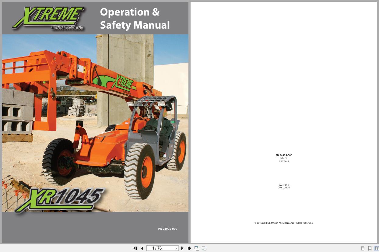Xtreme Telehandler XR1045 Operation Safety Manual 24905 000 2015 (1)
