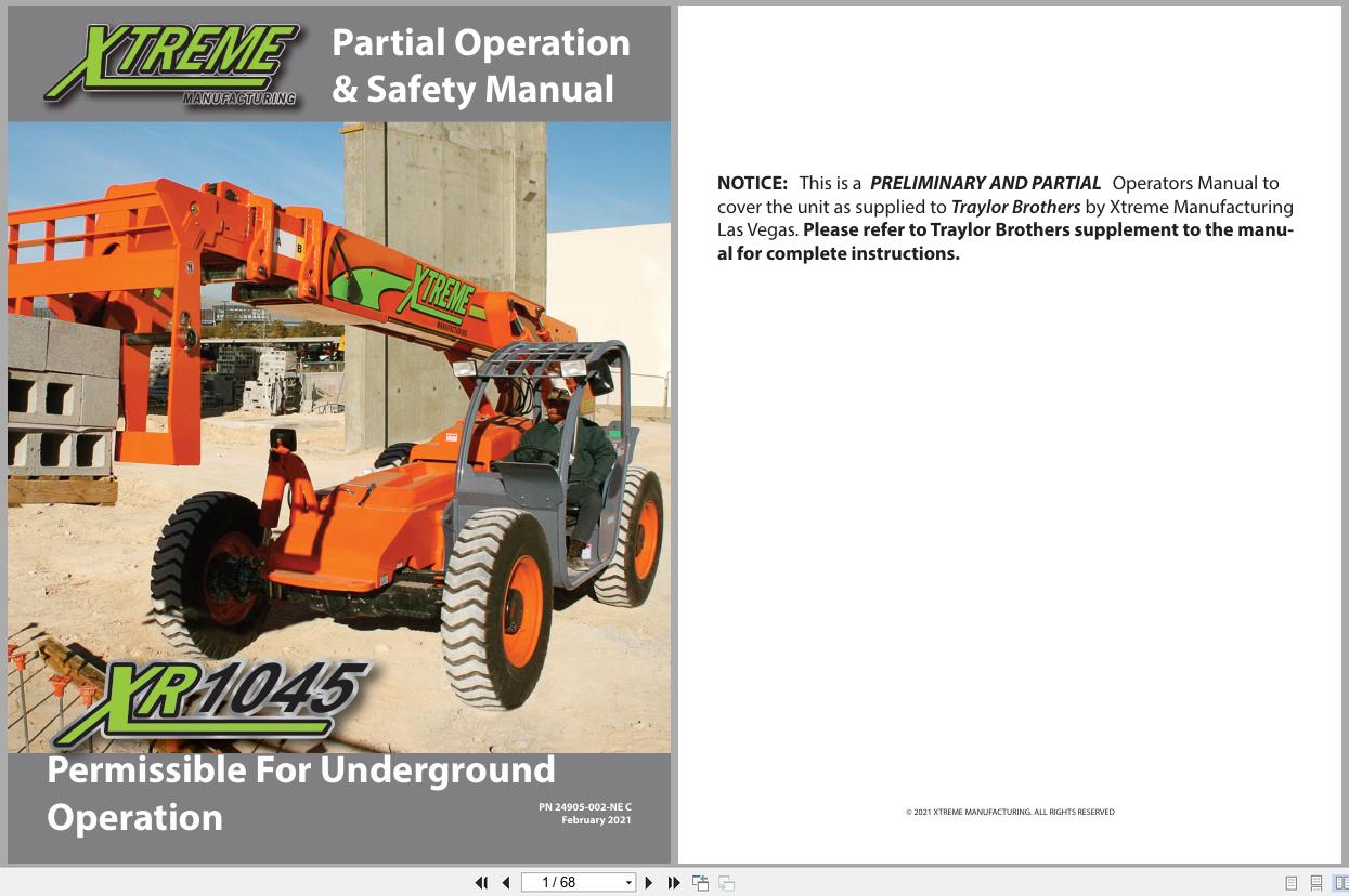 Xtreme Telehandler XR1045 Partial Operation Safety Manual 24905 002 NEC 2021 (1)