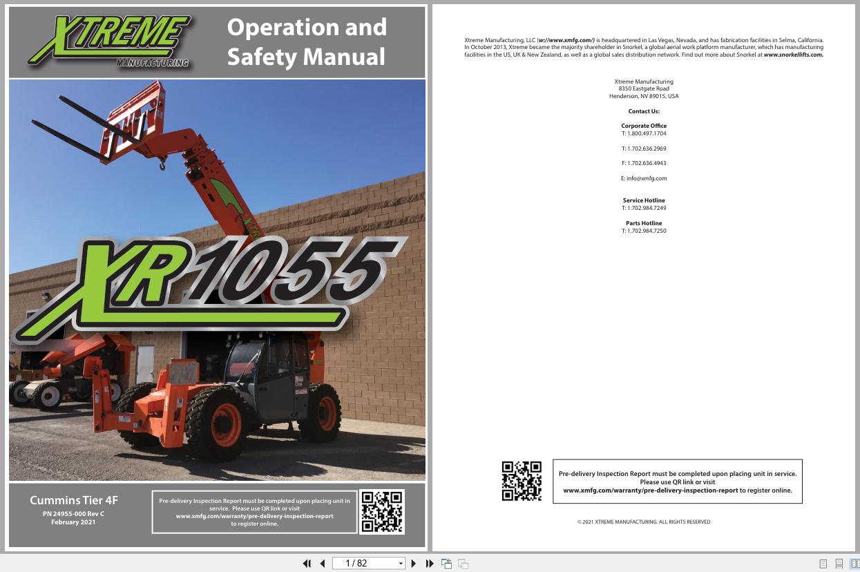 Xtreme Telehandler XR1055 Cummins T4F Operation Safety Manual 24955 000 2021 (1)