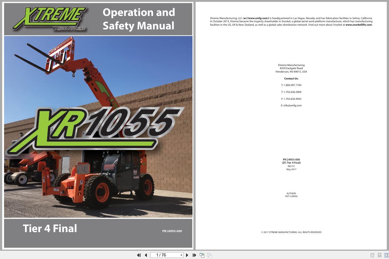 Xtreme Telehandler XR1055 T4F Operation Safety Manual 24955 000 2017 (1)