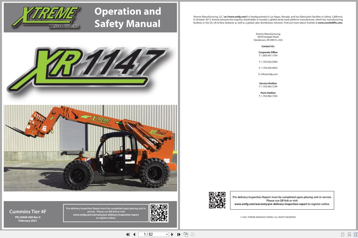 Xtreme Telehandler XR1147 Cummins T4F Operation Safety Manual 24969 000 2021 (1)